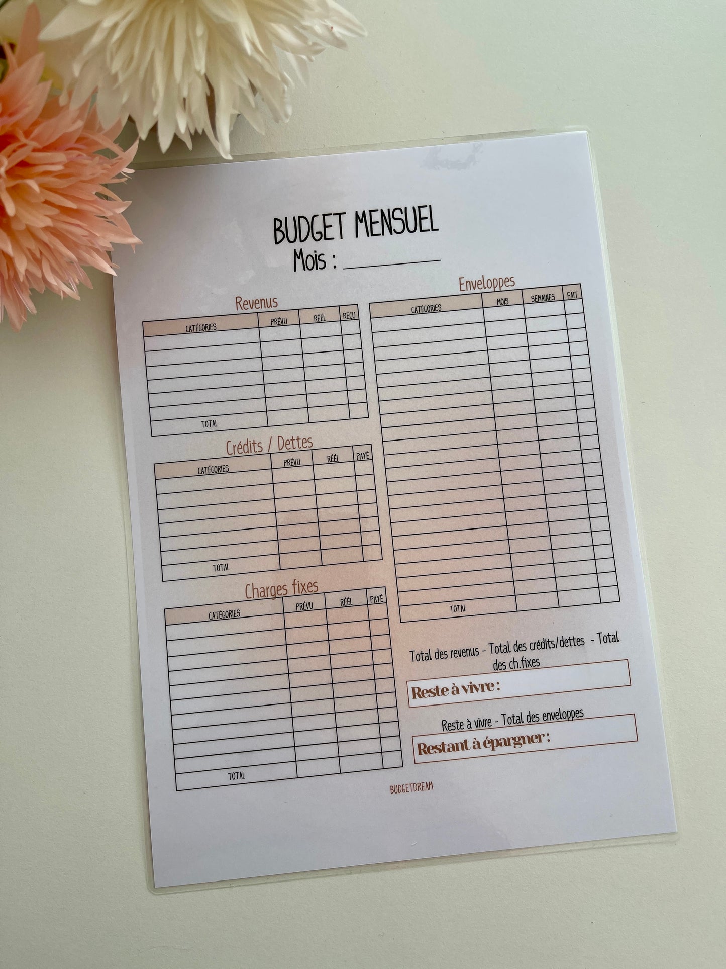 Fiche Budget mensuel - Beige