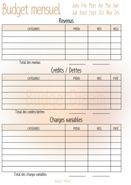 Mon budget journal - Produit numérique - Budget Dream
