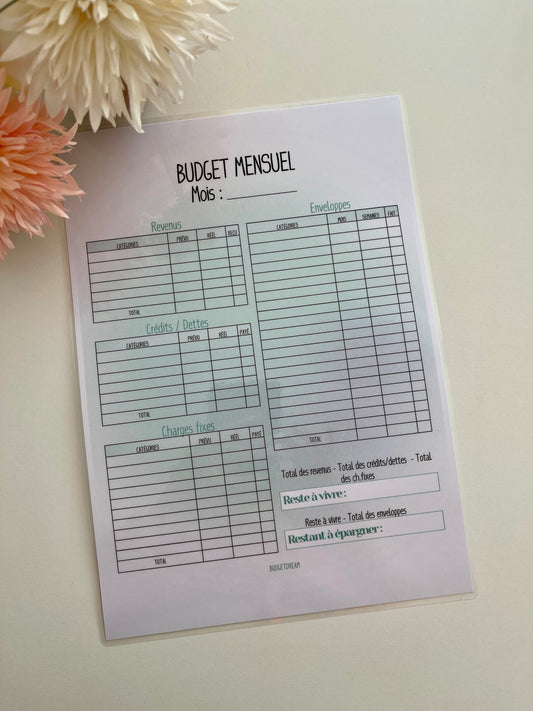 Fiche Budget mensuel - Vert